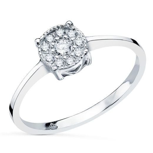 18K Sortija Oro Blanco Con Diamantes Chaton 7X7 Mm 0.182 Qts.