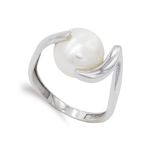 18K Sortija Oro Blanco Con Perla Barroca 11,5Mm.