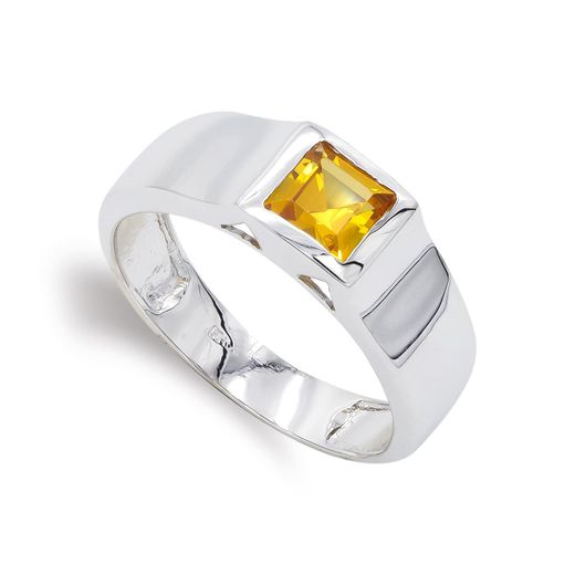 18K Sortija Oro Blanco Con Topacio. Ancho: 6 Mm