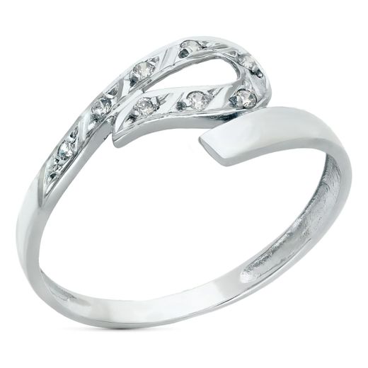 18K Sortija Oro Blanco Cruzada Con Circonitas. Ancho 7 Mm