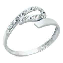18K Sortija Oro Blanco Cruzada Con Circonitas. Ancho 7 Mm