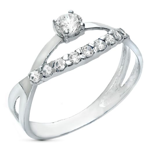 18K Sortija Oro Blanco Cruzada Con Circonitas. Ancho: 8 Mm