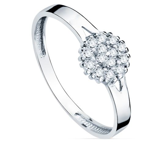 18K Sortija Oro Blanco Cuajo Con Circonita 6,5 Mm. Ancho Cuerpo 2,5 Mm