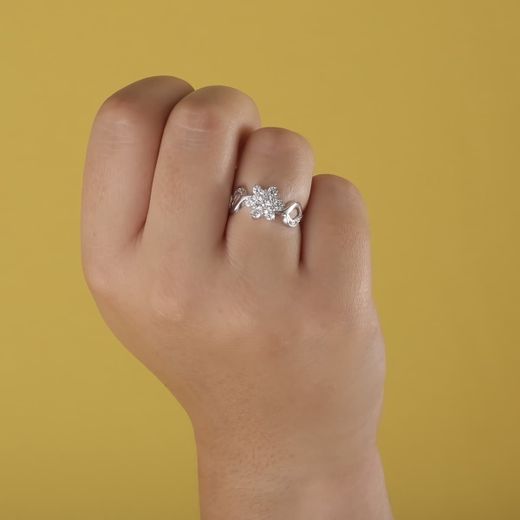 18K Sortija Oro Blanco Cuajo Con Circonitas. Ancho 10 Mm