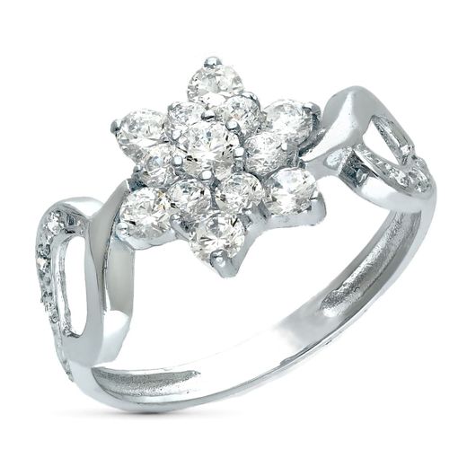 18K Sortija Oro Blanco Cuajo Con Circonitas. Ancho 10 Mm
