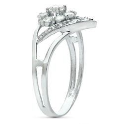 18K Sortija Oro Blanco Cuajo Con Circonitas. Ancho: 11 Mm