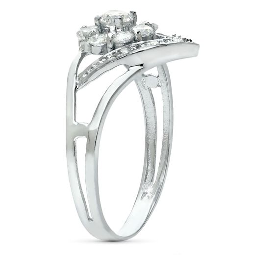 18K Sortija Oro Blanco Cuajo Con Circonitas. Ancho: 11 Mm