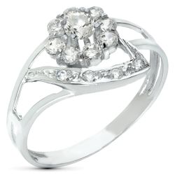 18K Sortija Oro Blanco Cuajo Con Circonitas. Ancho: 11 Mm