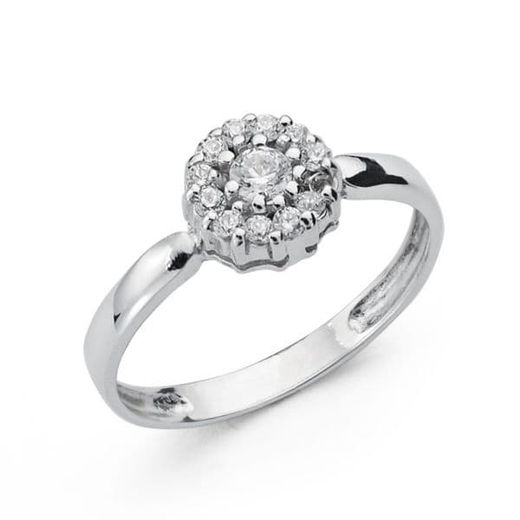 18K Sortija Oro Blanco Cuajo Con Circonitas. Ancho: 4 Mm