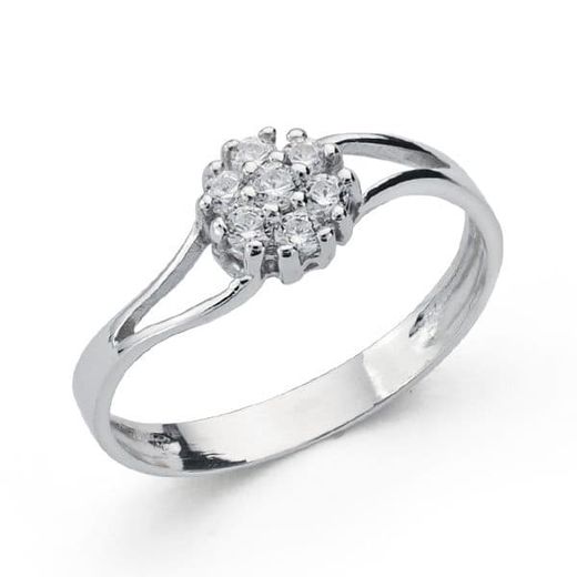18K Sortija Oro Blanco Cuajo Con Circonitas. Ancho: 5,5 Mm