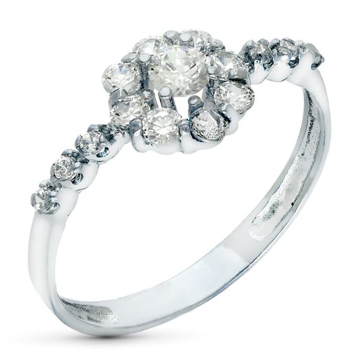 18K Sortija Oro Blanco Cuajo Con Circonitas. Ancho: 8 Mm