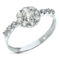 18K Sortija Oro Blanco Cuajo Con Circonitas. Ancho: 8,5 Mm