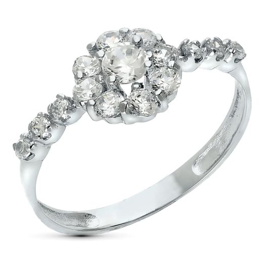 18K Sortija Oro Blanco Cuajo Con Circonitas. Ancho: 8,5 Mm