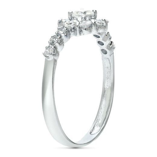 18K Sortija Oro Blanco Cuajo Con Circonitas. Ancho: 8,5 Mm