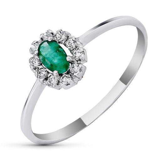 18K Sortija Oro Blanco Cuajo Con Piedra Fina Oval. Ancho: 8X6,5 Mm
