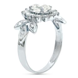 18K Sortija Oro Blanco Cuajo Y Hojas Con Circonitas. Ancho: 11 Mm