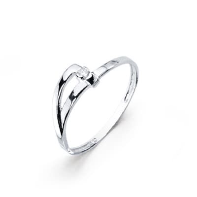 18K Sortija Oro Blanco Diamante Talla Brillante. 0.018 Qts. Ancho: 5Mm