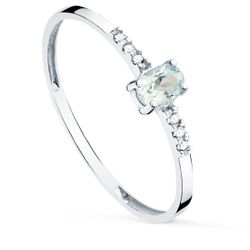 18K Sortija Oro Blanco Diamantes 0,030 Qts Oval Aguamarina Natural 4X3 Mm Cuerpo 1,30 Mm Vs2-G