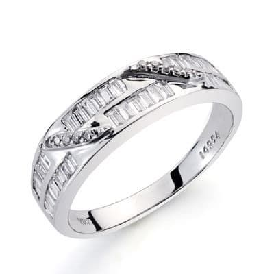 18K Sortija Oro Blanco Diamantes Talla Brillante 0.030/0.410 Qts. Ancho: 5Mm