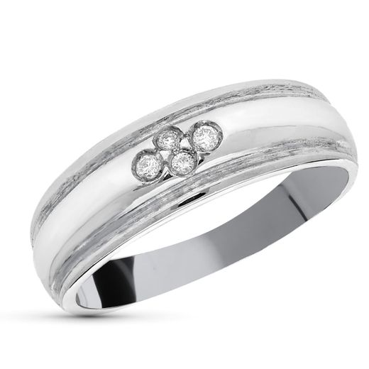 18K Sortija Oro Blanco Diamantes Talla Brillante 0,05 Qts. Ancho: 6 Mm