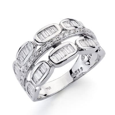 18K Sortija Oro Blanco Diamantes Talla Brillante 0.120/0.450 Qts. Ancho: 10Mm