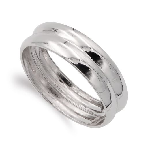 18K Sortija Oro Blanco Dos Bandas En Brillo. Ancho: 7 Mm