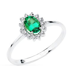 18K Sortija Oro Blanco Esmeralda 6X4 Mm 0,39 Qts. Diamantes 0,14 Qts. Vs2-G 9,5X8 Mm
