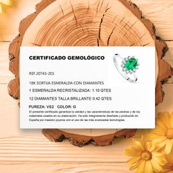 18K Sortija Oro Blanco Esmeralda 8X6 Mm 1,10 Qt. Diamantes 0,42 Qt Vs2-G.