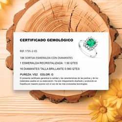 18K Sortija Oro Blanco Esmeralda 8X6 Mm 1,50Qt Diamantes Vs2-G 0,56Qt 13X11 Mm
