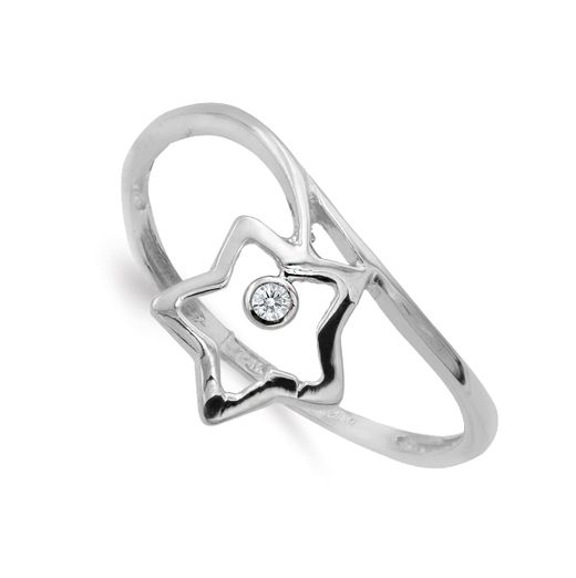 18K Sortija Oro Blanco Estrella 9X9 Mm Y Circonita Ancho Motivo 11 Mm