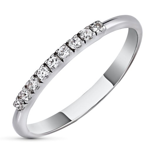 18K Sortija Oro Blanco Fina Con Circonitas En Garras. Ancho: 1,5 Mm