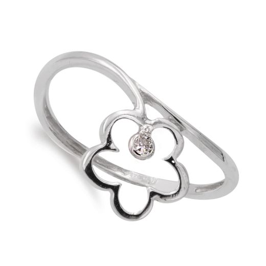18K Sortija Oro Blanco Flor 10X10 Mm Y Circonita Cuerpo 1 Mm