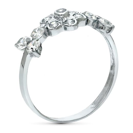 18K Sortija Oro Blanco Flor Con Circonitas. Ancho 7 Mm