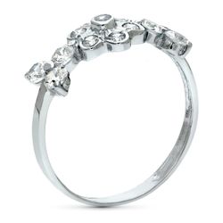 18K Sortija Oro Blanco Flor Con Circonitas. Ancho 7 Mm