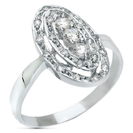 18K Sortija Oro Blanco Lanzadera Con Circonitas. Ancho: 18 Mm