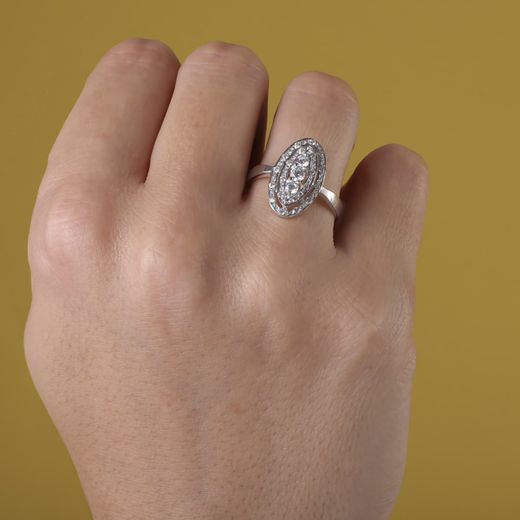 18K Sortija Oro Blanco Lanzadera Con Circonitas. Ancho: 18 Mm