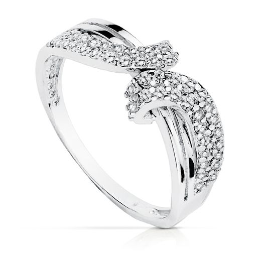 18K Sortija Oro Blanco Lazo Con Circonitas. Ancho: 7 Mm