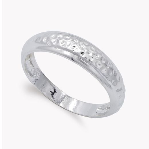 18K Sortija Oro Blanco Lisa Martillada. Ancho: 5 Mm