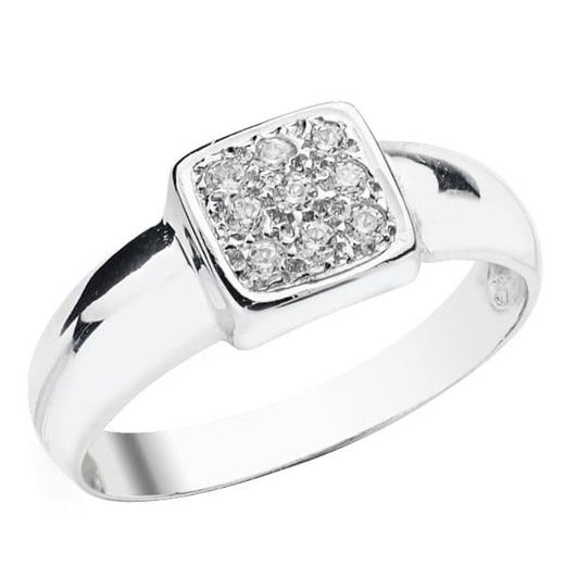 18K Sortija Oro Blanco Maciza Con Circonita 7 Mm