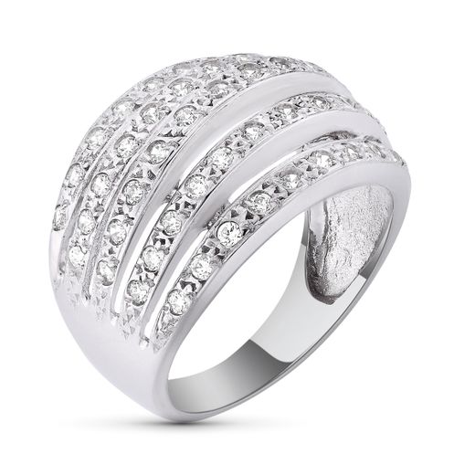 18K Sortija Oro Blanco Maciza Con Circonitas. Ancho: 15 Mm