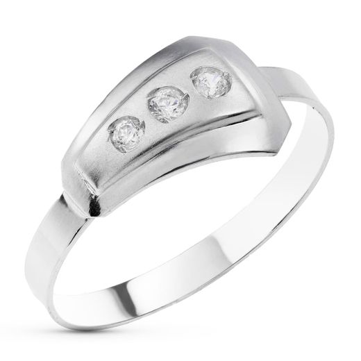 18K Sortija Oro Blanco Mate Y Brillo Con Circonitas. Ancho: 8 Mm