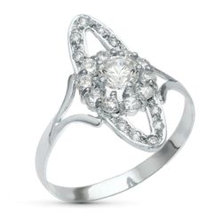 18K Sortija Oro Blanco Motivo Calado 20X9 Mm Con Circonitas. Ancho: 20 Mm