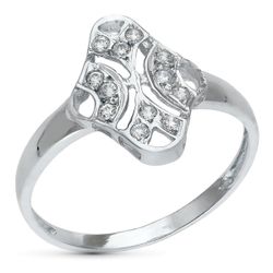 18K Sortija Oro Blanco Motivo Calado Rombo 15X10 Mm Con Circonitas. Ancho: 15 Mm