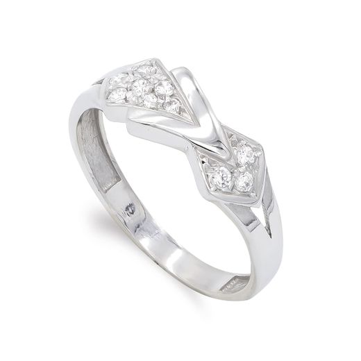 18K Sortija Oro Blanco Motivo Con Circonitas. Ancho: 6,5 Mm