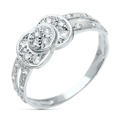 18K Sortija Oro Blanco Motivo Con Circonitas. Ancho 7,5 Mm