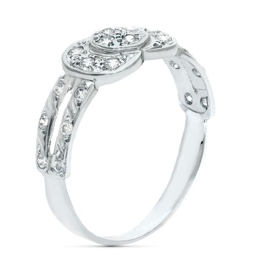 18K Sortija Oro Blanco Motivo Con Circonitas. Ancho 7,5 Mm