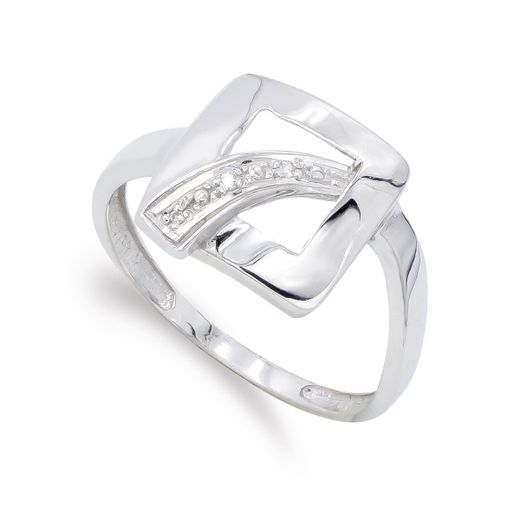 18K Sortija Oro Blanco Motivo Cuadrado Con Circonitas. Ancho: 11,5 Mm