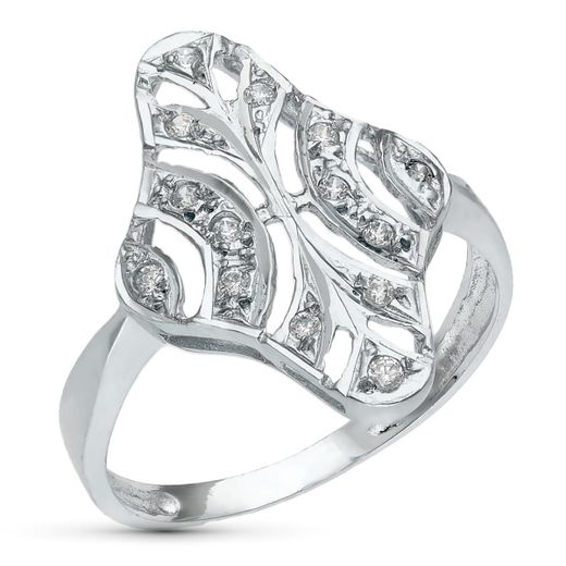 18K Sortija Oro Blanco Motivo Lanzadera 20X15 Mm Con Circonitas. Ancho: 20 Mm