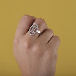 18K Sortija Oro Blanco Motivo Lanzadera 21X14 Mm Con Circonitas. Ancho: 21 Mm