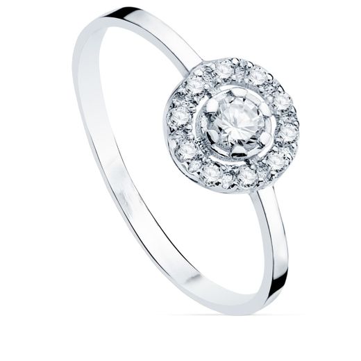 18K Sortija Oro Blanco Motivo Redondo Circonita 7 Mm Ancho Cuerpo 1,2 Mm
